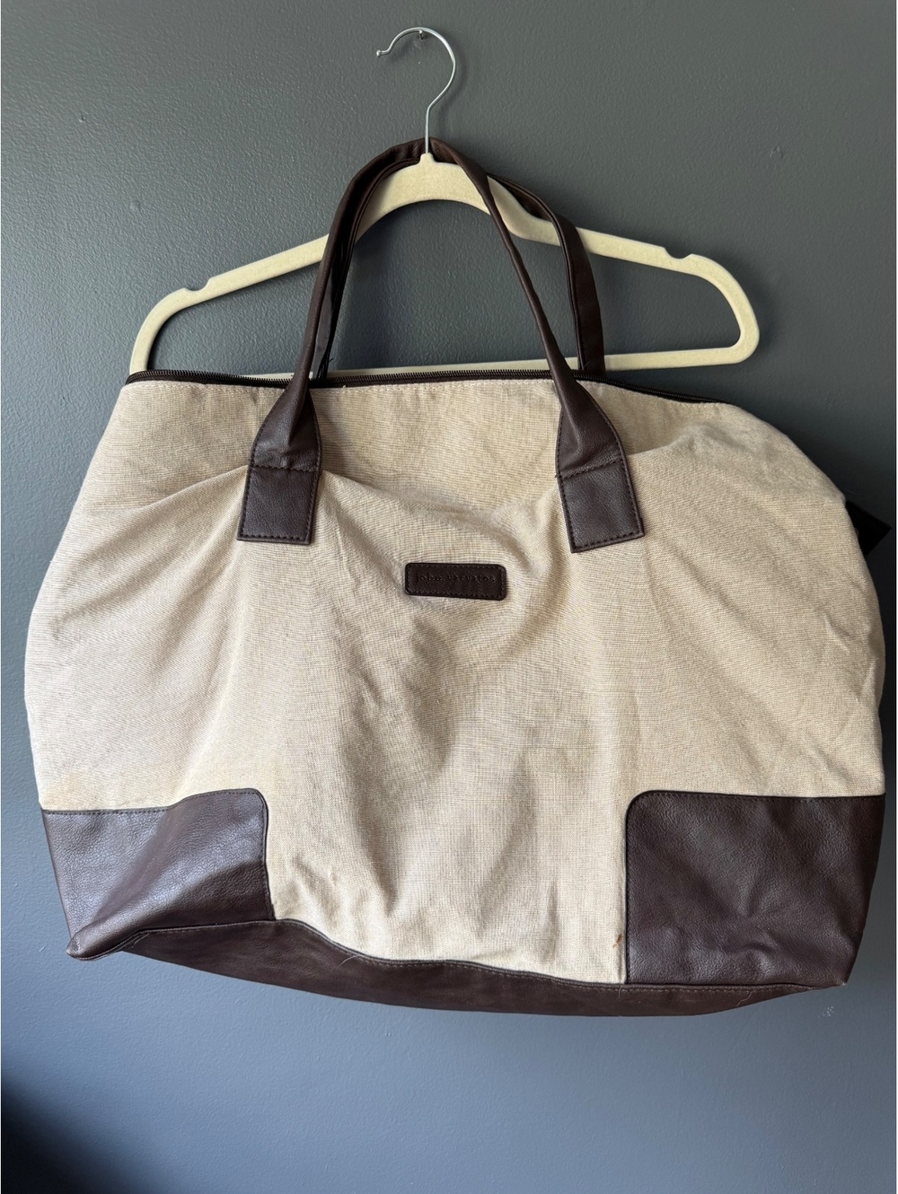 John Varvatos Large Canvas and Leather Tote Bag